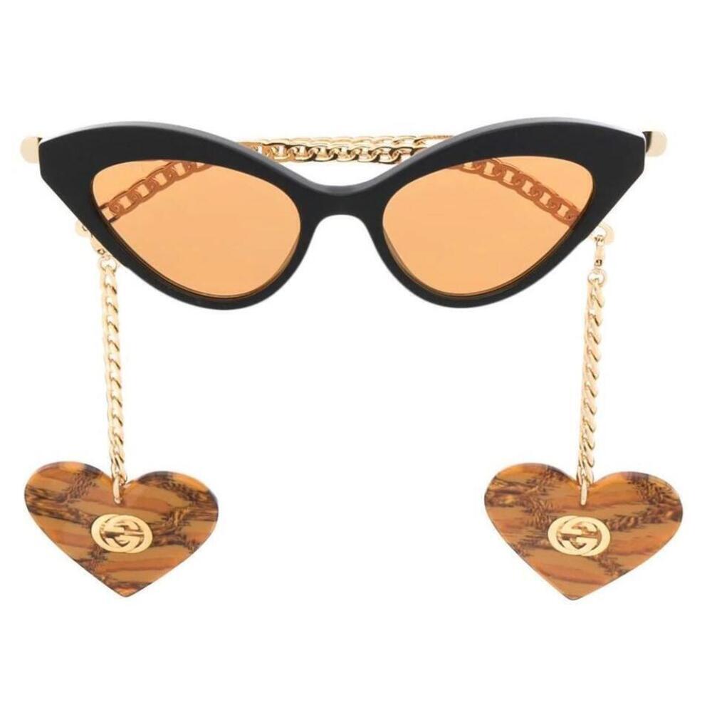 NWT Gucci GG0978S-002-52 Black Gold Cat Eye 52mm Sunglasses - Picture 4 of 5